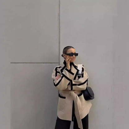 Italian-Inspired Contrast Color Woolen Coat