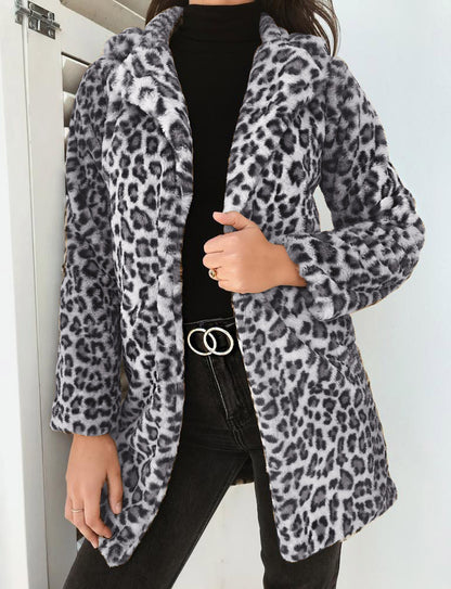 Lapel cardigan plush slim-fit coat