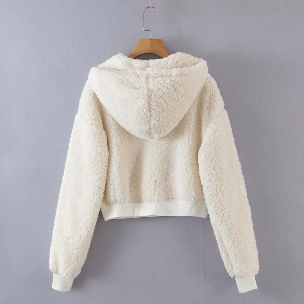 Short Furry Half-Zip Hooded Pullover Sweatshirt