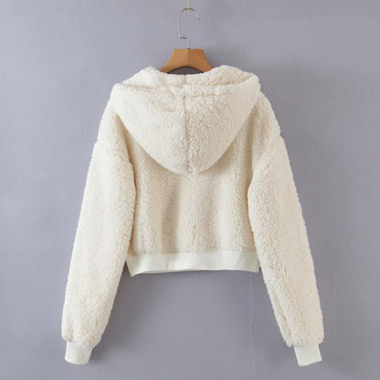 Short Furry Half-Zip Hooded Pullover Sweatshirt