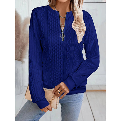 Women's Textured Half Zip Pullover Tops Casual Long Sleeve Crewneck Sweatshirts