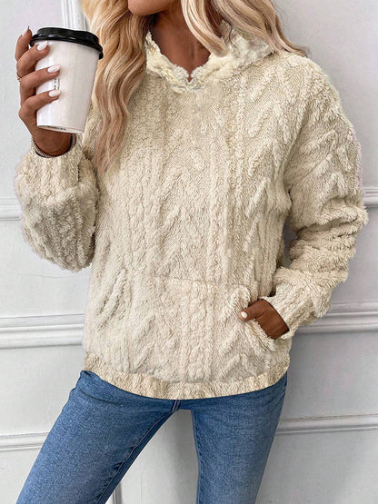 Women's Pullover Jacquard Hooded Loose Fleece Sweatshirt