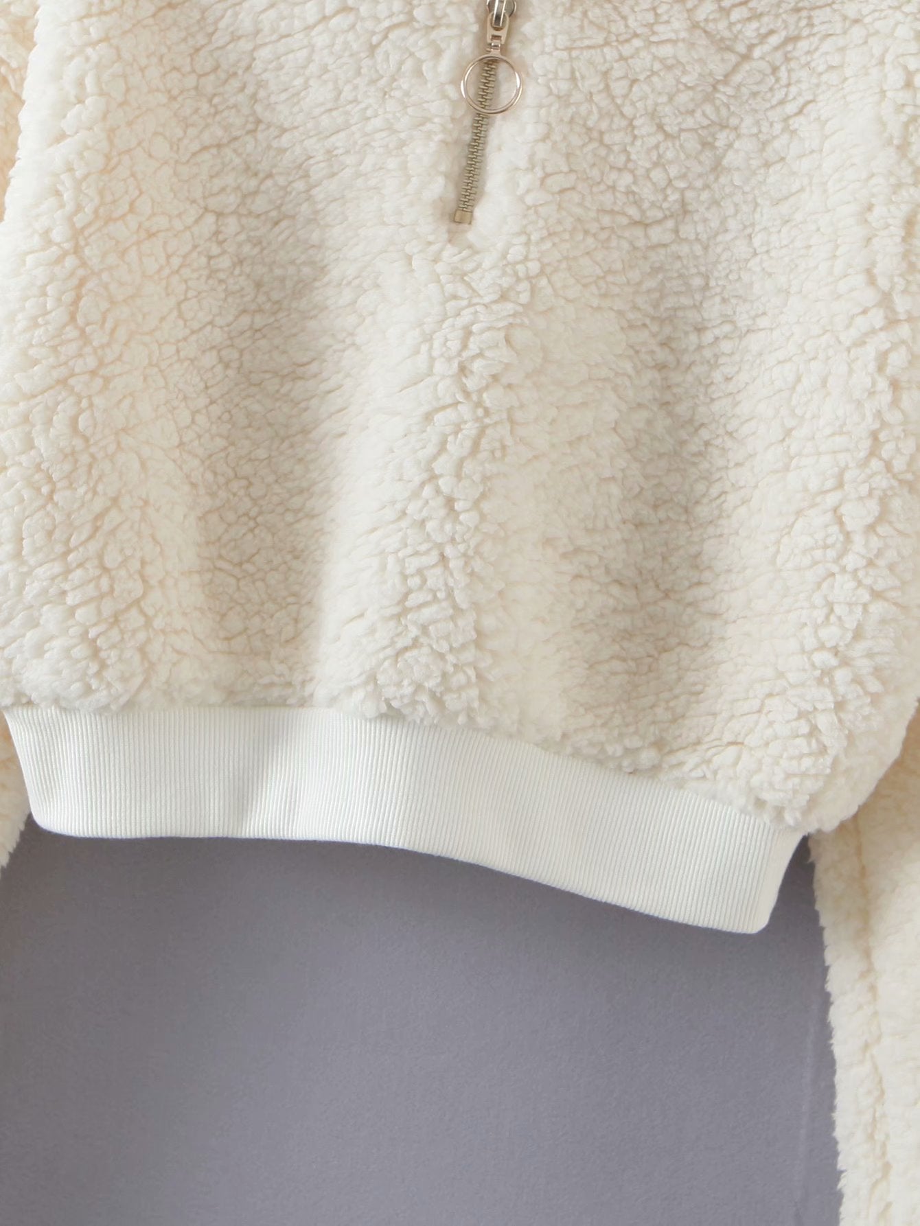 Short Furry Half-Zip Hooded Pullover Sweatshirt
