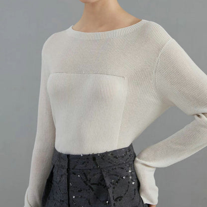 Glitter High Elastic Wool Off-neck Long Sleeve Sweater