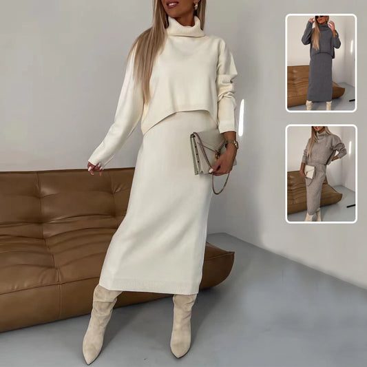 Cashmere Turtleneck Sweater & Sleeveless Midi Dress Set – Winter Collection