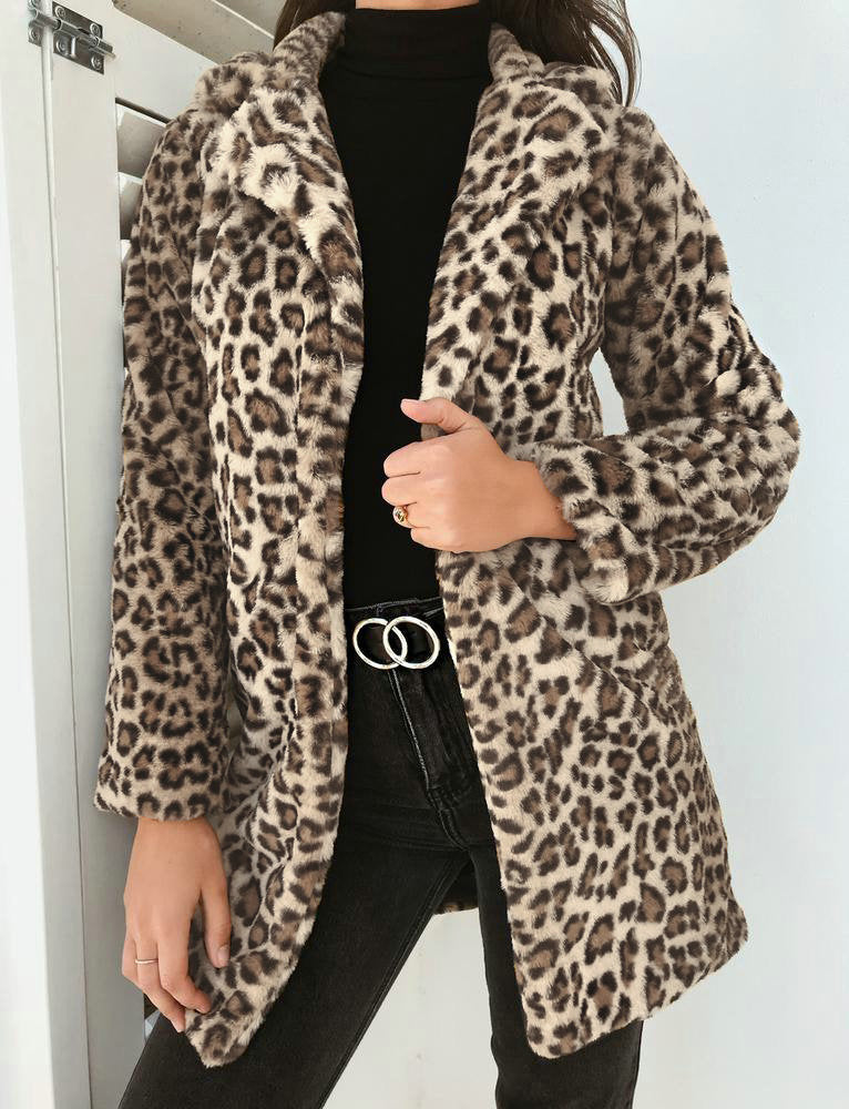 Lapel cardigan plush slim-fit coat