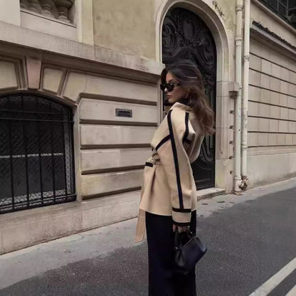 Italian-Inspired Contrast Color Woolen Coat