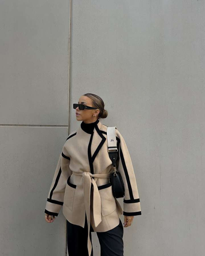 Italian-Inspired Contrast Color Woolen Coat