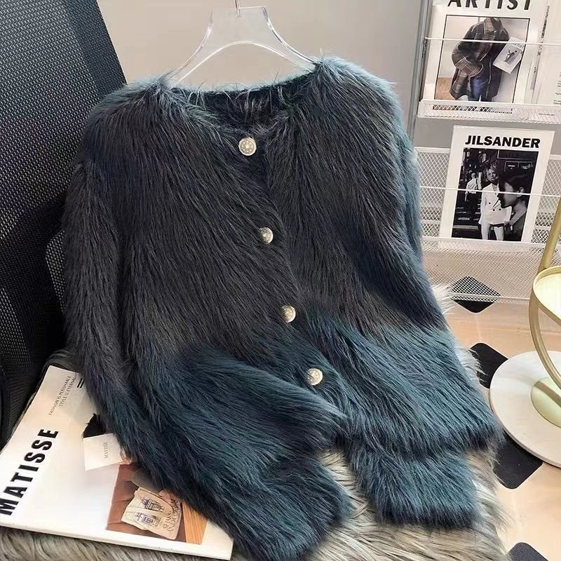 Women's Faux Mink Velvet Knit Cardigan Sweater Coat, Thickened For Autumn And Winter 2025, New Short European Style, Soft And Plush