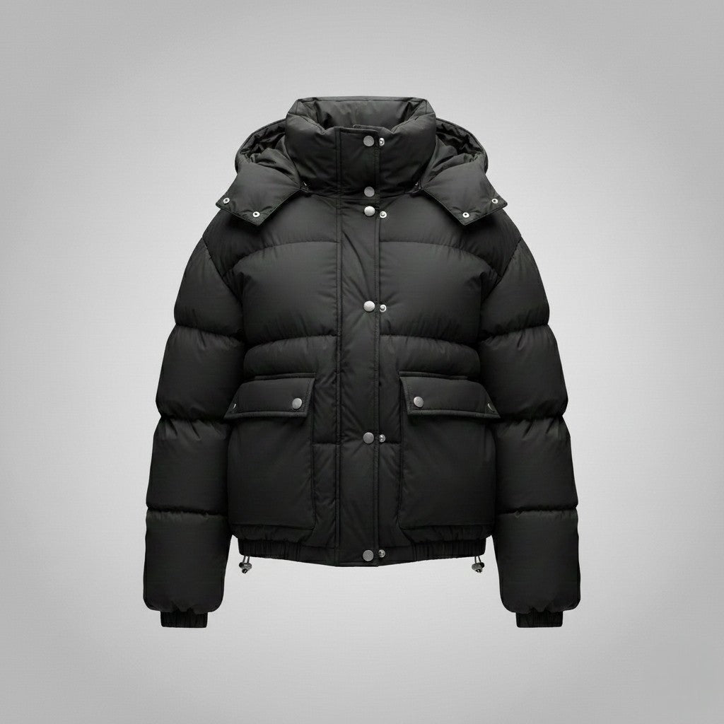 Women's Cottonpadded Overcoat Jacket Square Pocket Cushion Warm Hooded Cotton