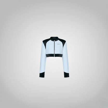 Black And White Panelled Quilted Oversized Leather Jacket