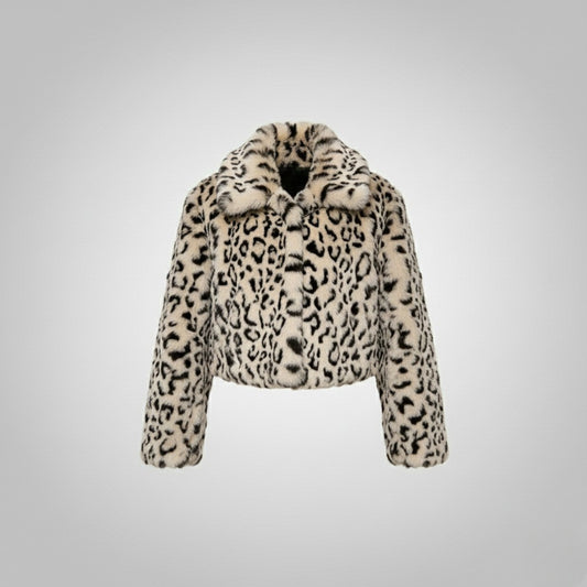 Leopard Print Jacket Women Loose Quilted Lapel Long Sleeves