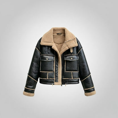Lamb Wool Motorcycle Jacket Loose And Thick Contrast Color