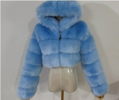 Short Hood Fox Fur Women's Long Sleeve Stitching Coat