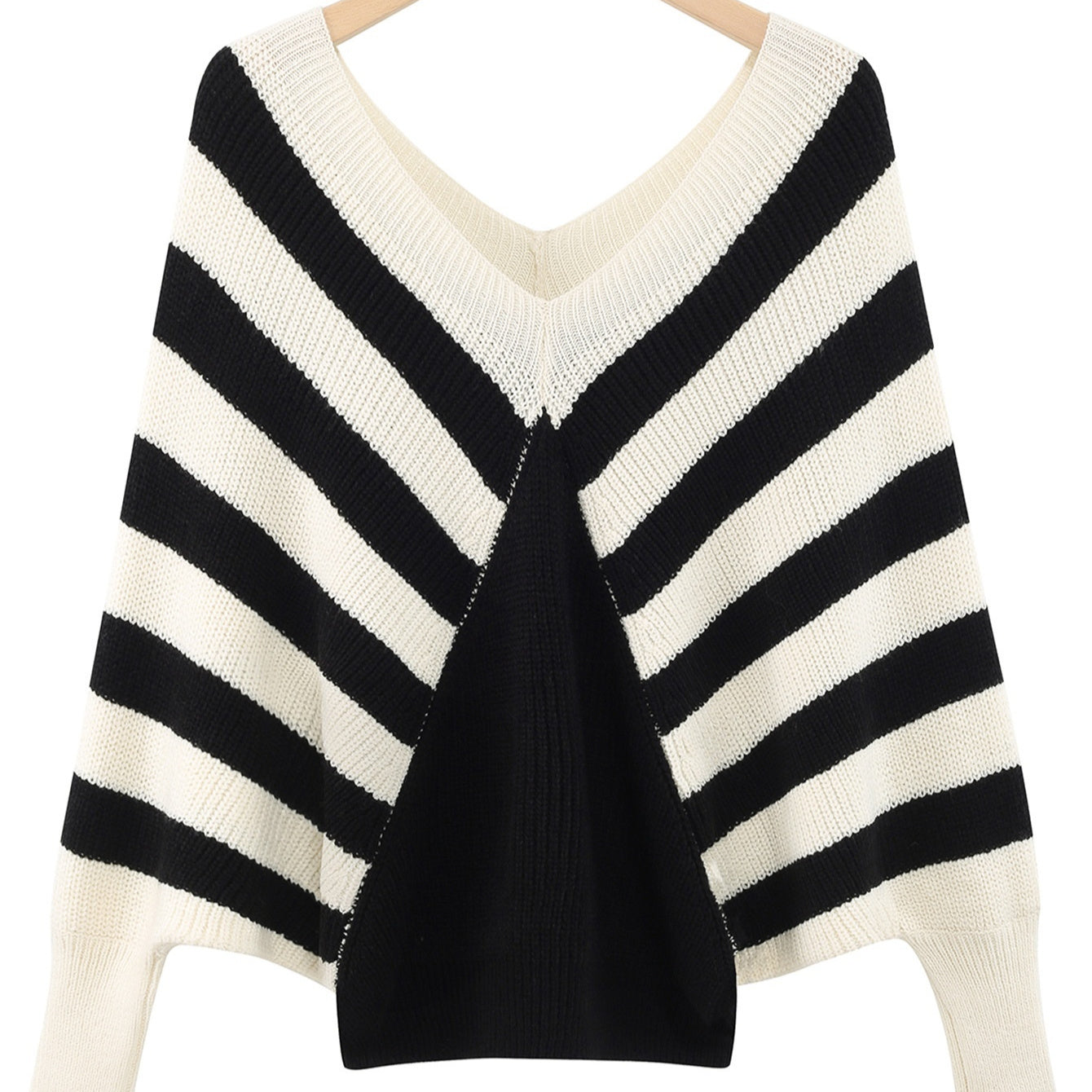 Plus Size Stripe Contrast Color V-neck Long-sleeve Knitwear