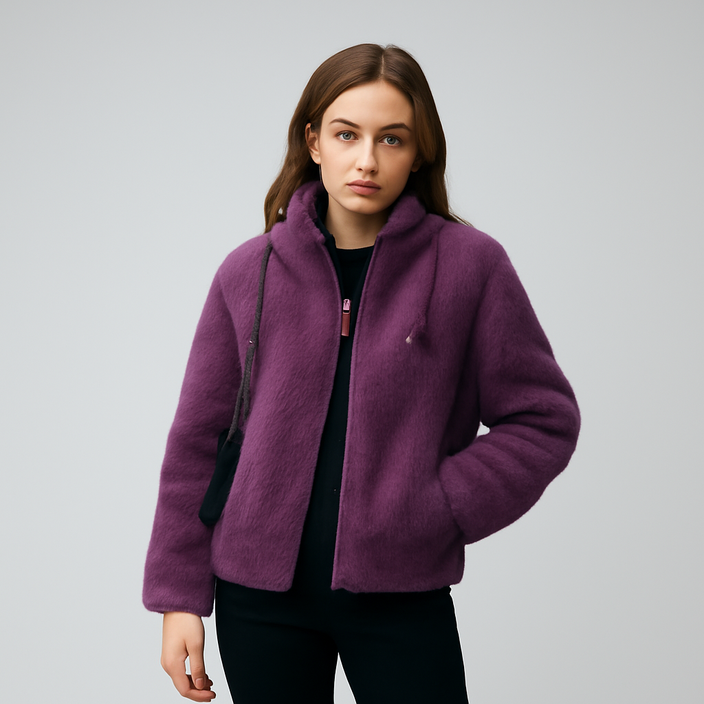 Double Faced Fleece Warm High Neck Sweater Women Cardigan